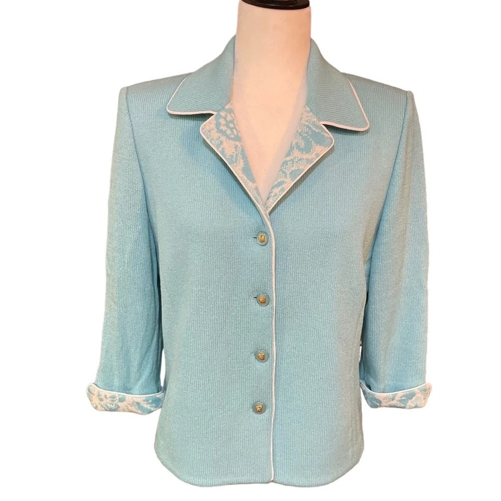 Vintage St.John Santana Knit Blazer Jacket in Sea Breeze